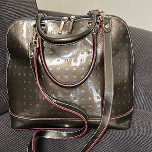 Arcadia Patent Leather Satchel Handbag Made In Italy — Grey